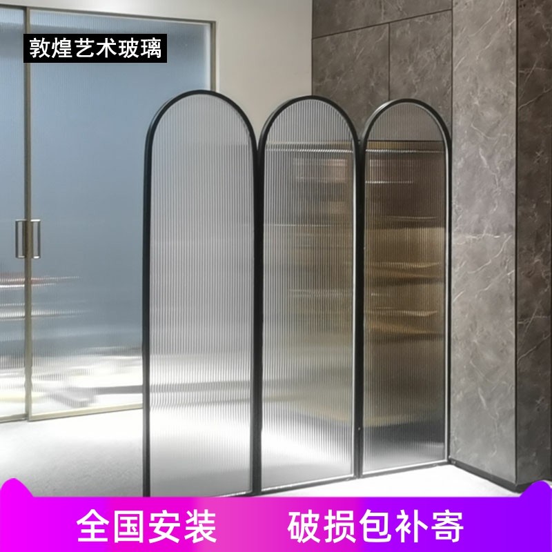 Ultra white Changhong translucent tempered glass partition living room extremely simple and small family type folding movable free of punched folding screen-Taobao