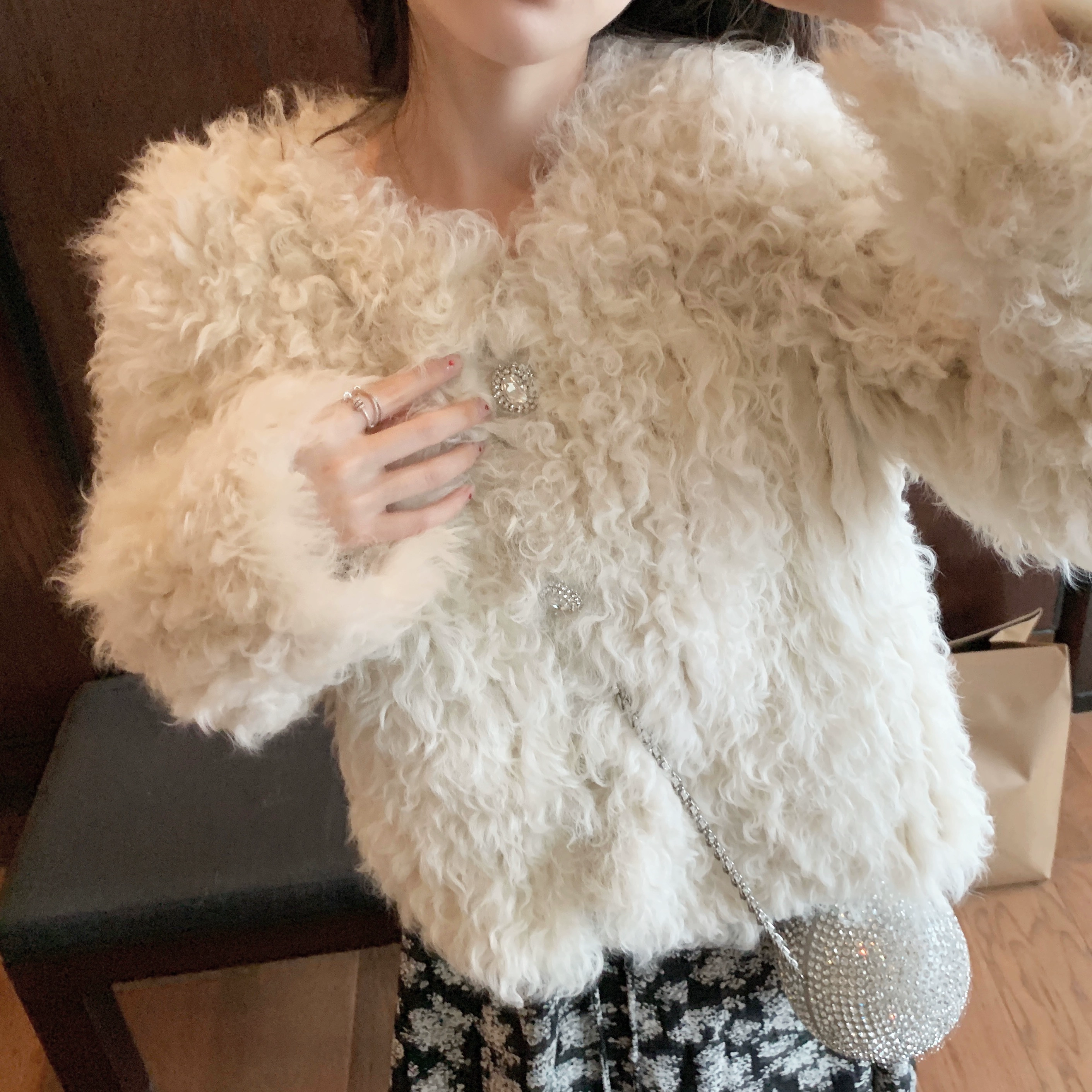 Kimyy độc quyền kế nhiệm tùy chỉnh Hoa hậu BI chuẩn bị tinh tế rhinestone lông len lông - Faux Fur