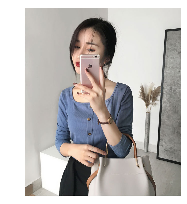 Áo sơ mi dài tay mùa thu dài của phụ nữ nước ngoài áo sơ mi nhỏ hoang dã Hồng Kông hương vị retro đan đáy áo sơ mi nữ mùa thu thủy triều áo phông ngắn tay