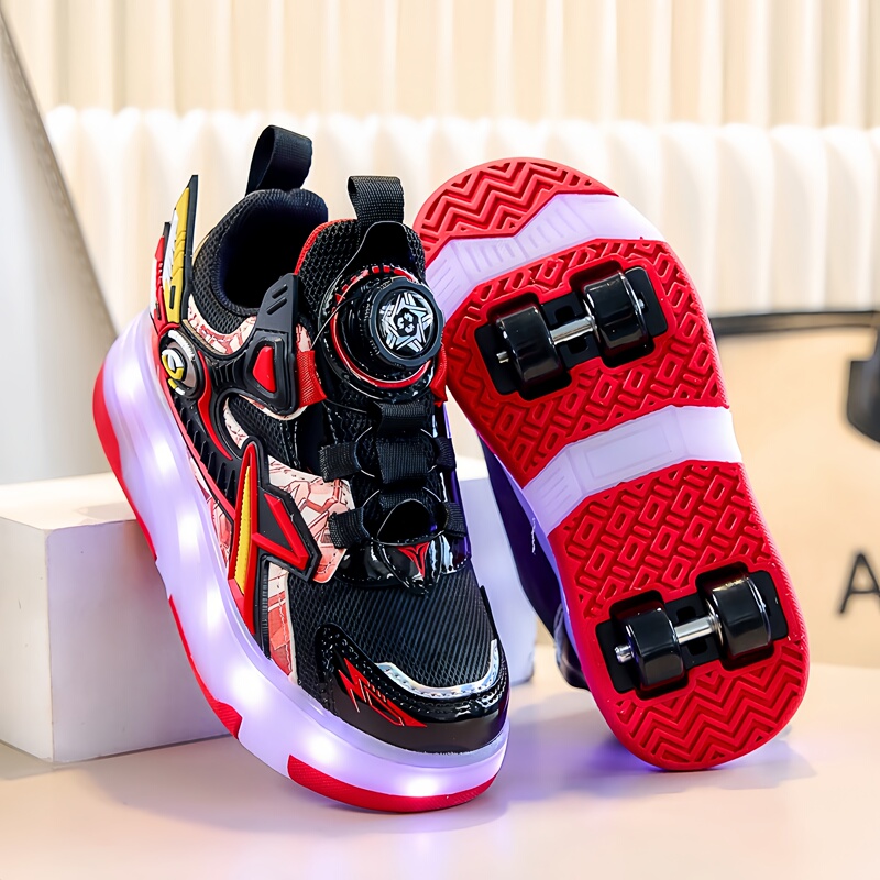 Boys' Four-Wheel Rechargeable Shoes, Spring Double-Mesh Sports Roller Shoes, Skate Shoes, Girls' Roller Skates Boys' Four-Wheel Rechargeable Shoes, Spring Double-Mesh Sports Roller Shoes, Skate Shoes, Girls' Roller Skates