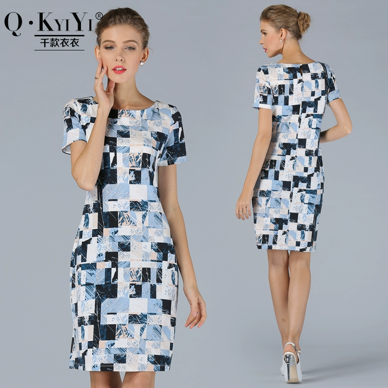 Kích thước lớn của phụ nữ co giãn hình chữ h thẳng váy in hoa mùa hè phong cách mới dệt kim cotton lụa thương hiệu cao cấp - A-Line Váy