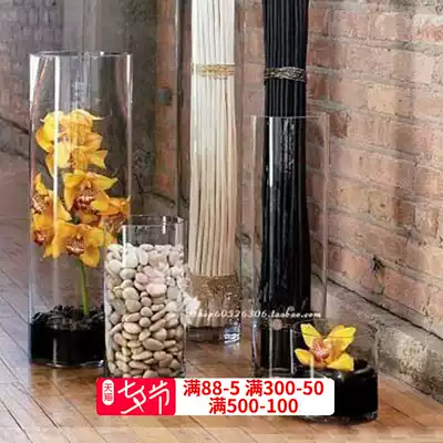 Wedding straight vase, straight flower arrangement, transparent vase, Fugui bamboo lily, floor-to-ceiling glass large vase, living room decoration