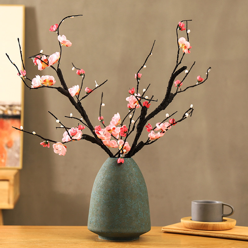 Emulated plum blossom peach blossom tree preserved plum fake floral silk flower TV cabinet Living room Chinese style Zen Serve ceramic vase to put floral art