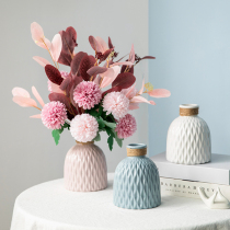 Hemp rope ceramic vase simple Nordic dry flower simulation hydrangea flower set living room decoration decoration