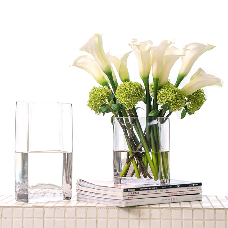 Square glass vase transparent water cultivated precious bamboo lily cylinder square vase flower room