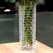 Thickened transparent glass vase Straight tube bamboo lily living room dining table ornaments Hydroponic flower pot European simple