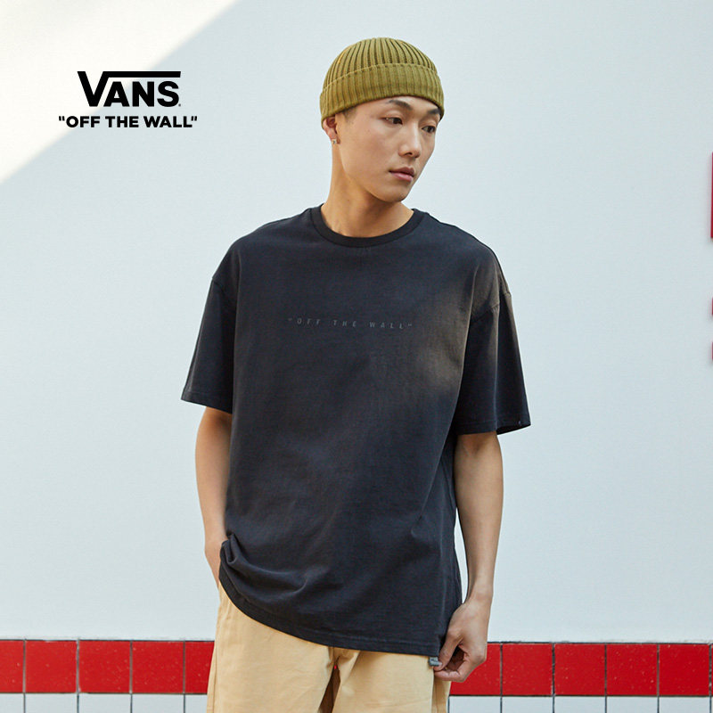 Vans Van Sans official male and female short sleeve T-shirt Summer OVERSIE washed black
