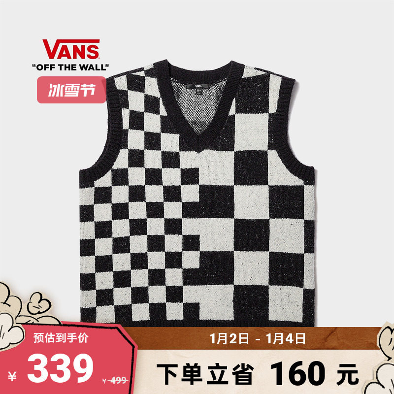 (Ice and Snow Festival) Vans Van Sans Official Woman's knitted sweatshirt black and white chessboard lattice irregular aesthetics-Taobao