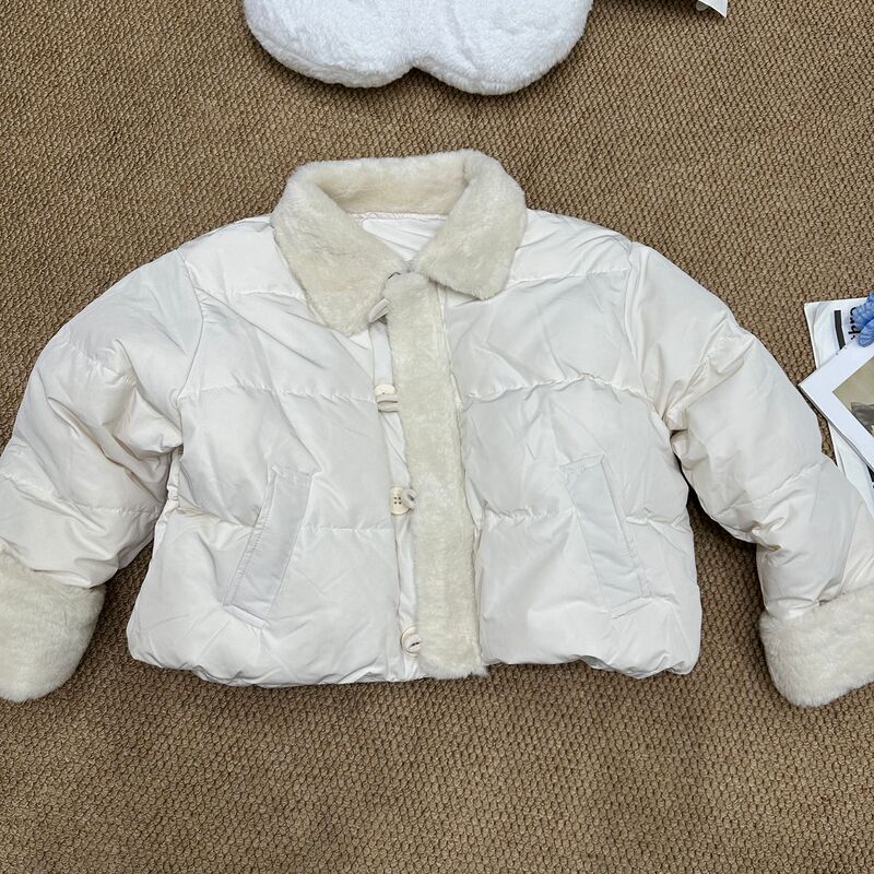 2025 Winter New Short down Jacket for Women, Korean Style, Fashionable, Loose Fit, Lamb Wool, Polo Collar, Trendy Puffer Coat