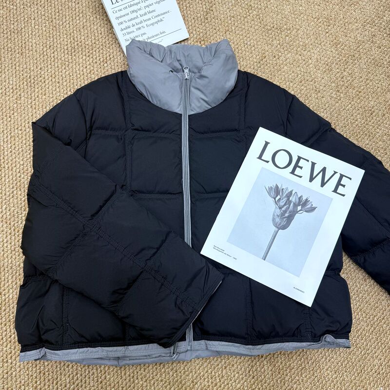 Black Stand-Collar Checkered Puffer down Jacket for Women, 2025 Winter New Style, Color-Blocking, Thickened, Warm Coat