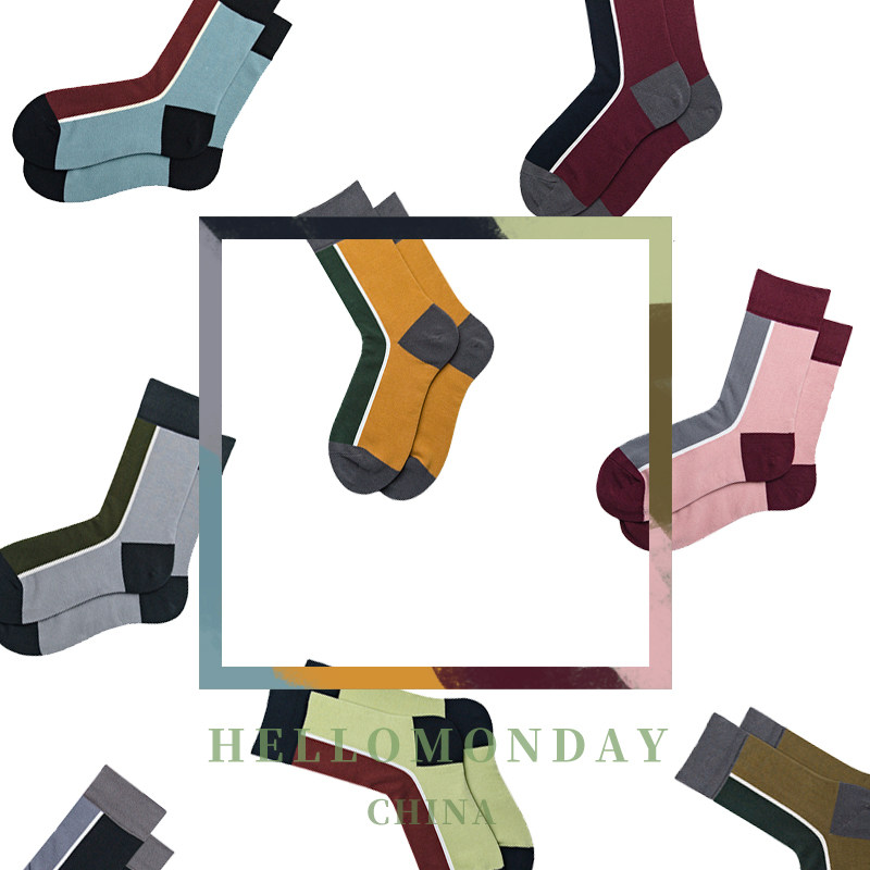 HELLO MONDAY SOCKS Women's mid-tube socks MEN's sports style color stitching COTTON socks Street trend socks FOUNDATION
