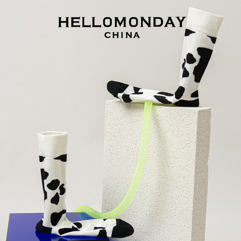HELLO MONDAY couple models cow texture cotton socks Japanese and Korean style cute cotton socks men and women casual tide