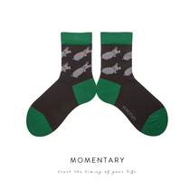  HELLO MONDAY net red womens socks mid-tube tide brand cute Hippo cartoon cotton socks all-match Japanese Korean students