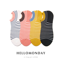  HELLO MONDAY striped socks female shallow mouth tide brand mens boat socks cute forest trend sports style cotton socks