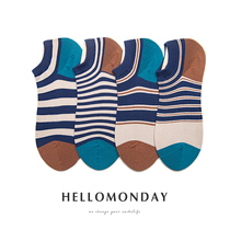  HELLO MONDAY SHALLOW mens socks Striped sweat-absorbing boat socks Japanese Harajuku socks mix and match color combination