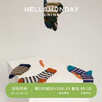 HELLO MONDAY socks mens trend stripes in socks Korean socks womens casual cotton socks College Wind spring and autumn