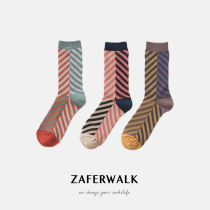  zaferwalk limited edition striped contrast color double needle high-quality cotton socks designer brand socks trend models