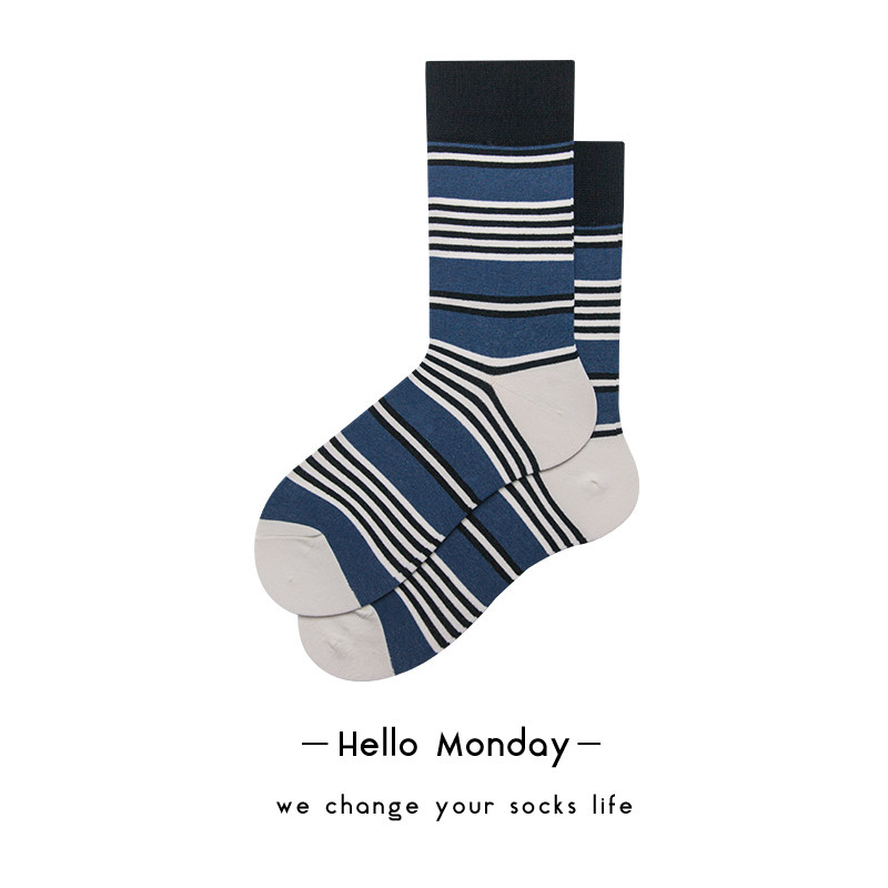 HELLO MONDAY socks men's trend in the tube socks women's all-match striped stockings European and American fashion couple cotton socks
