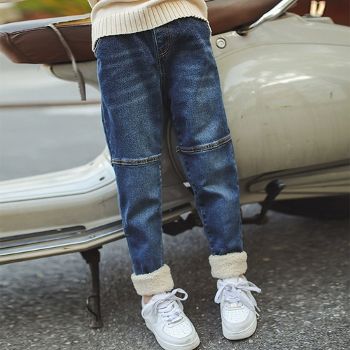 Флисовые джинсы с начесом, пуховик, детские демисезонные утепленные штаны, 2019, в западном стиле