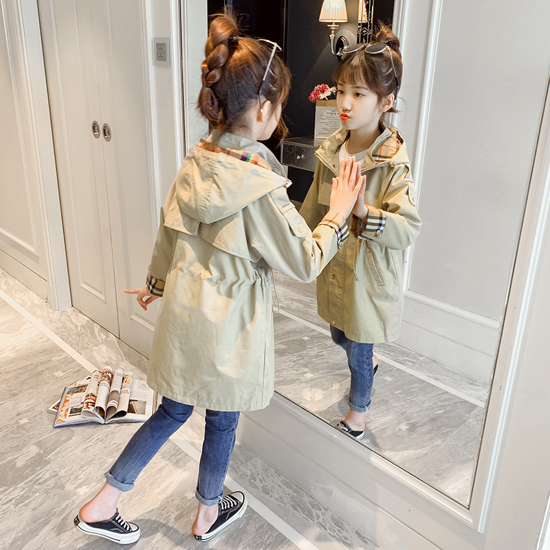 Girls trench coat spring dress 2022 new children's medium long style foreign atmosphere big children's clothes spring and autumn girls coat spring