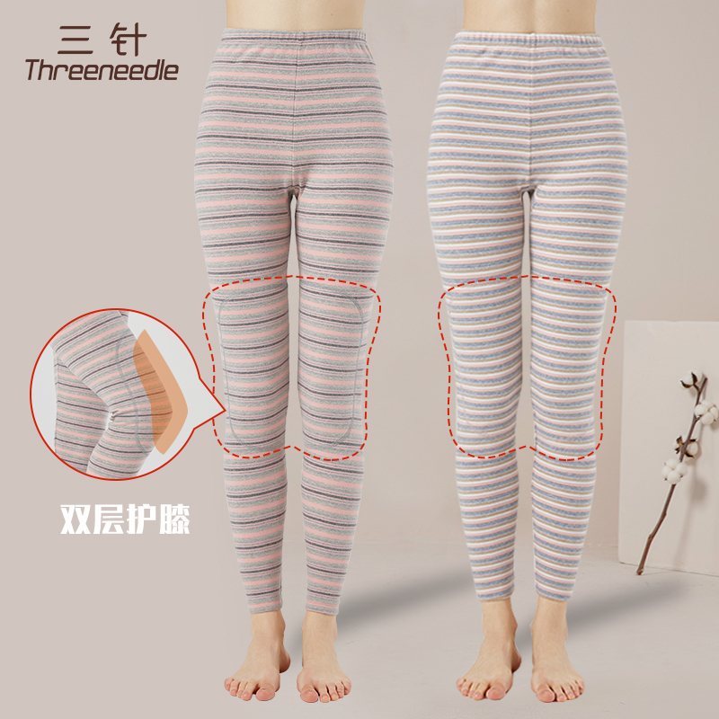 Women's Thermal Pants with Three Layers, Cotton Leggings for Middle-Aged Women, Thick Striped Knee-Protecting Pants, Warm Pants for Women, Winter Leggings