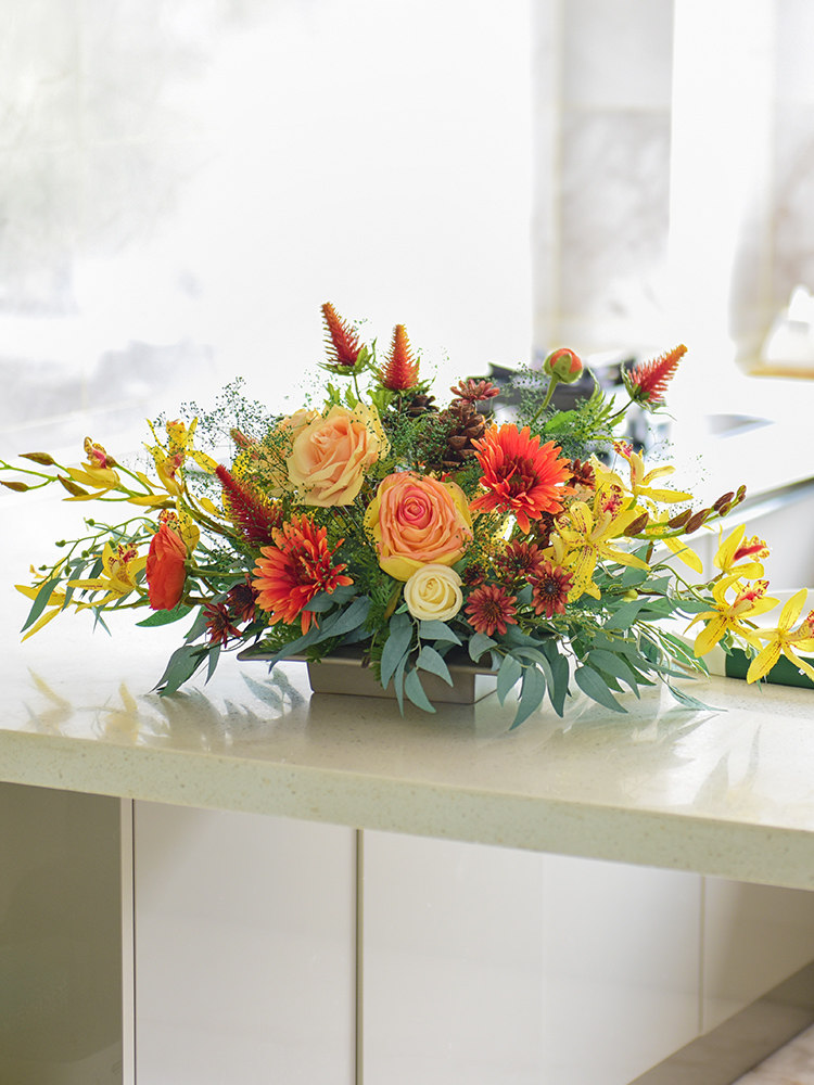 High-grade simulation flower fake flower decoration table flower Dining room conference room Hotel round table Dry flower decoration table floral art