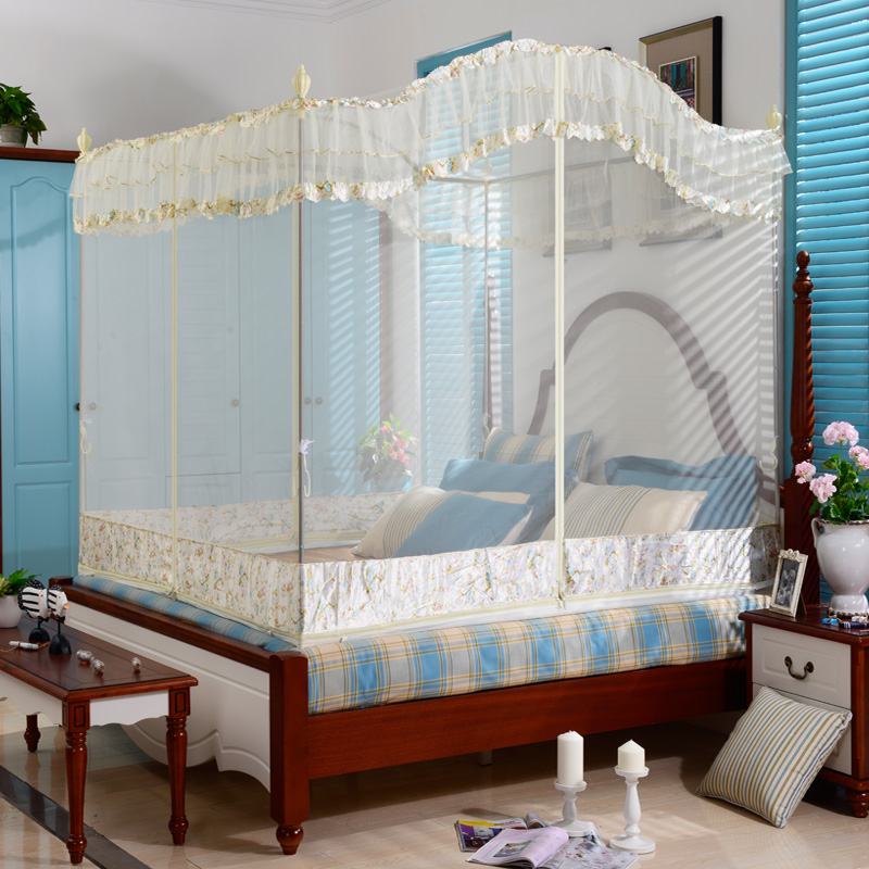 Ouyue mosquito net princess three-door square-top arched encryption bed-type zipper palace lace student mosquito net