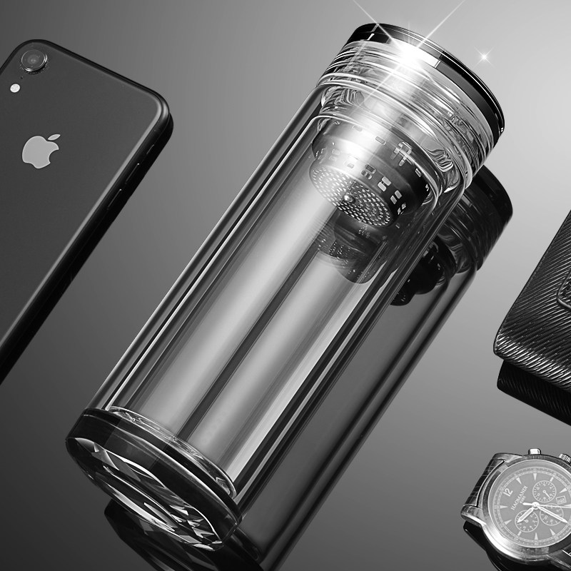 (Town Store Treasure) high-end men's glass cup thickened delivery leader with double layer tea cup transparent cup