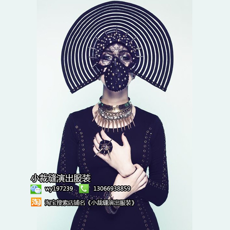 New bar singer headwear semi-circle black and white striped headwear plus mask creative headwear can be used to customize
