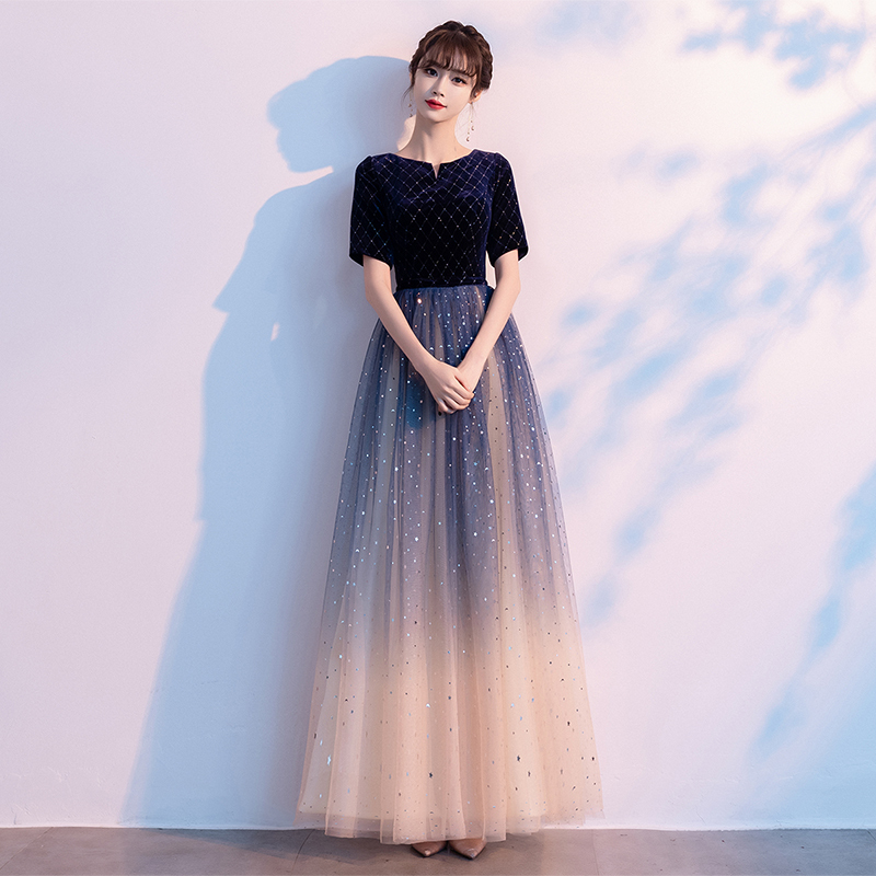 Starry Sky Evening Dress for Women, Choir Performance Costume, 2026 New Style Recital Elegant Solo Conductor Outfit, Long Dress