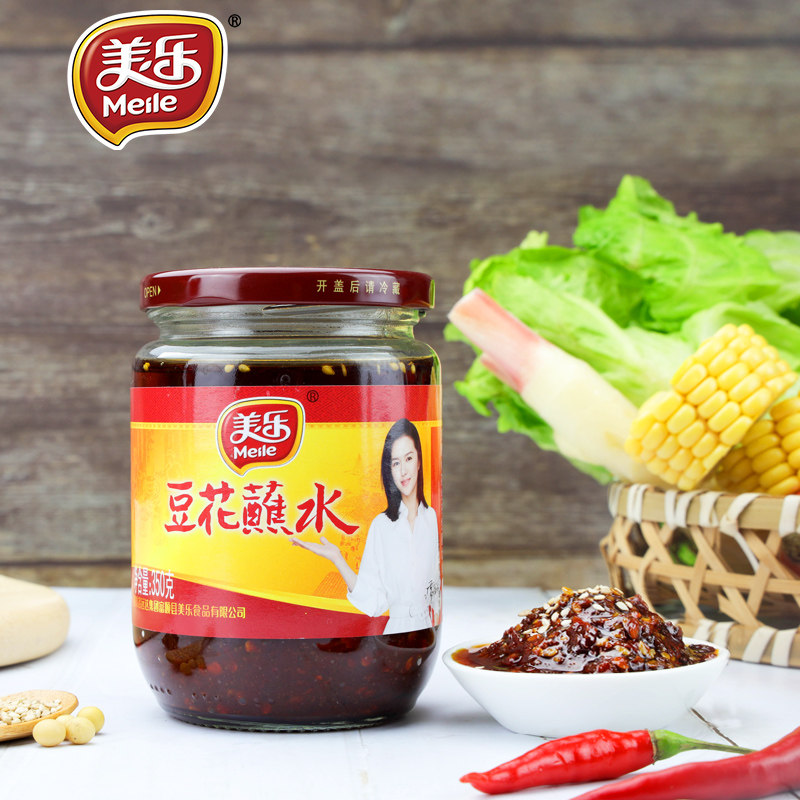 Meile bean flower dip in water 350g Sichuan Fushun red oil pepper mixed vegetable noodles with meal dip sauce box lunch mate