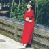 Phụ nữ mới của cotton và vải lanh lỏng cao cấp vải lanh đỏ văn học du lịch retro ảnh dài - Sản phẩm HOT váy suông Sản phẩm HOT