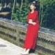Phụ nữ mới của cotton và vải lanh lỏng cao cấp vải lanh đỏ văn học du lịch retro ảnh dài - Sản phẩm HOT váy suông