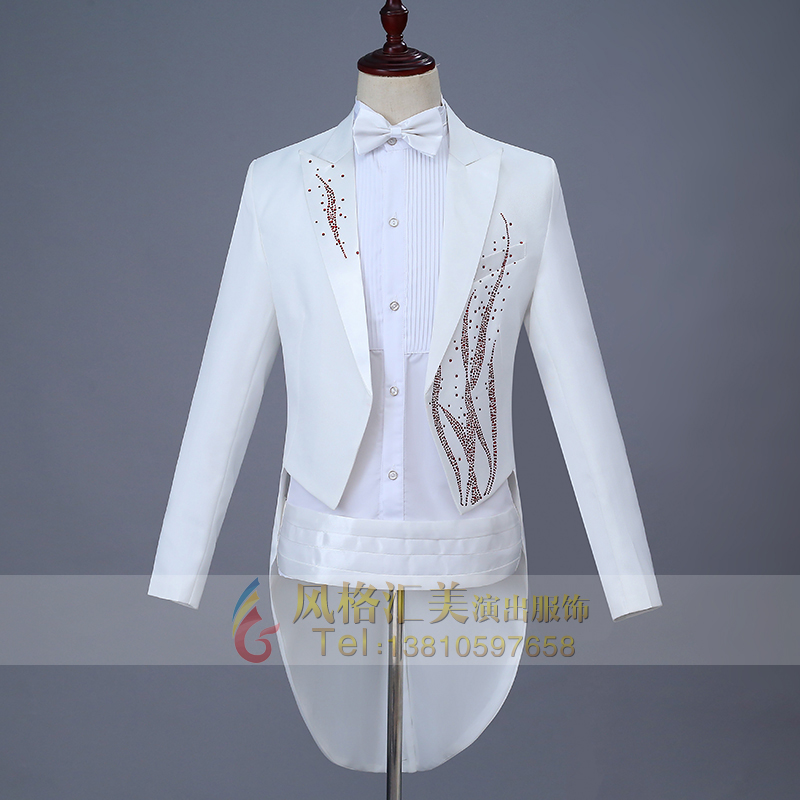 Swallow Tail Costume Stage Performance ăn mặc Điệp khúc Conductor ăn mặc Suit cưới chủ trang phục trắng Suit nam