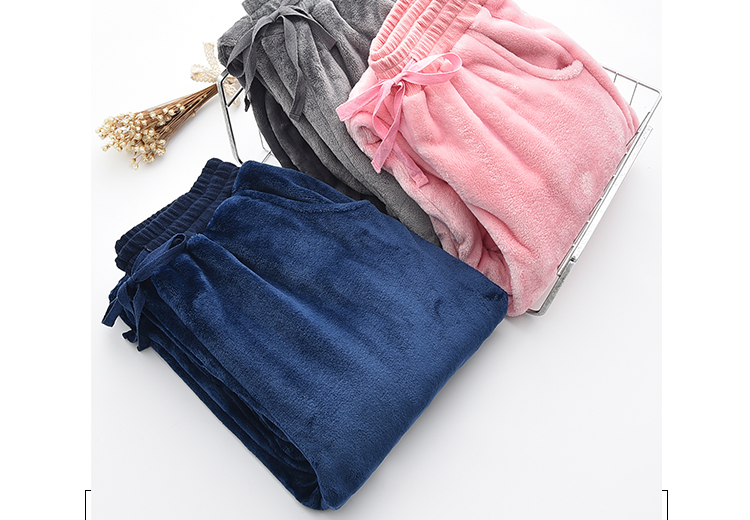 Mùa đông flannel nam và nữ cặp vợ chồng Quần Pajama dày lỏng cộng với quần nhung ấm chùm chân nhà quần đóng cửa đồ lót nam