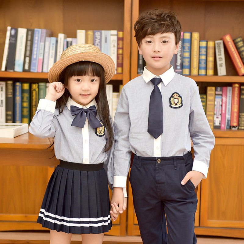 Boys and girls British College style class suit suit Spring and autumn cotton shirt Primary school uniform Kindergarten garden uniform