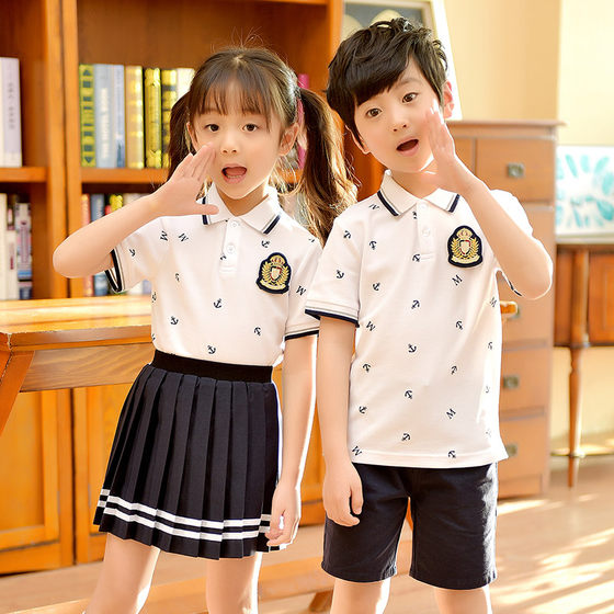 Primary school students' class uniform summer short-sleeved boys and girls' children's clothing sports British college wind school uniform suit kindergarten garden clothing