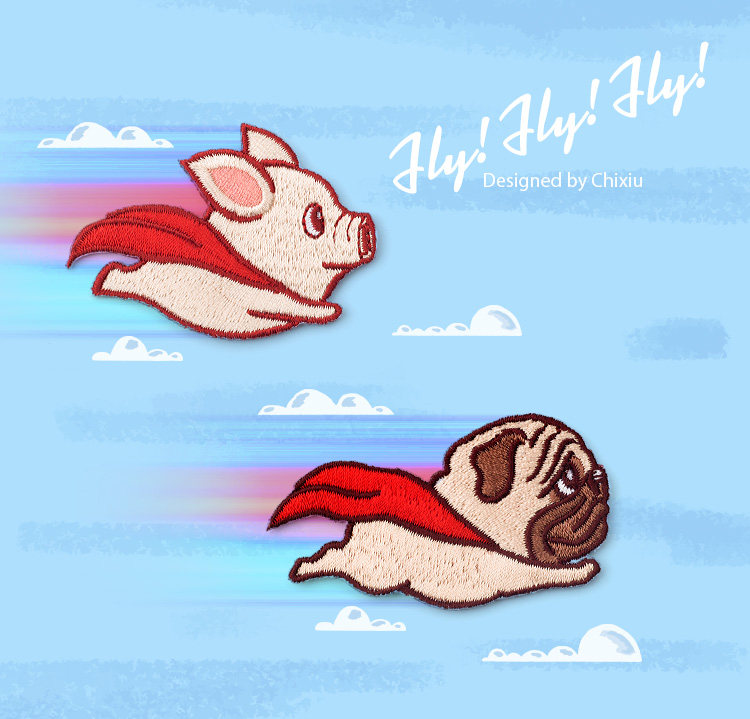 Cute cartoon flying pig embroidery stick with fashion clothediy filling decoration hole decoration breaking slot