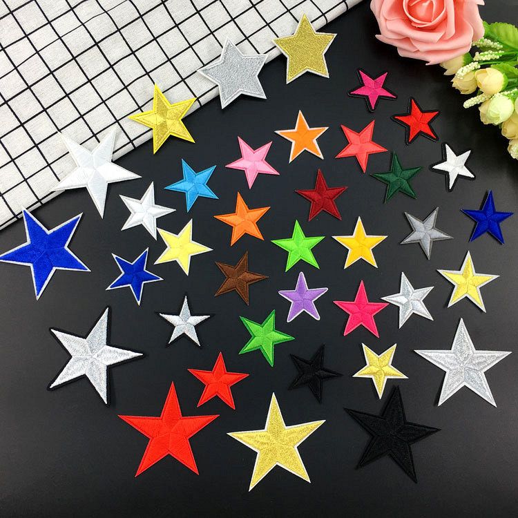 Multicolor Stars Cloth With Breaking Holes CLOTHES PANTS SHOES CAP DECORATION PATCHED DONGLE EMBROIDERED PENTAGRAM BUGG