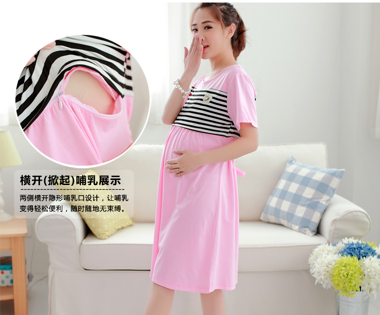 Mùa hè ngắn tay phù hợp với mặt trăng cộng với phân bón XL thai sản dress dress cotton cho con bú phù hợp với ăn nightdress 200 kg