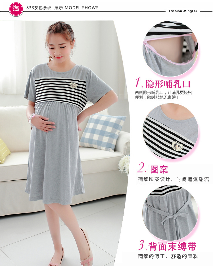 Mùa hè ngắn tay phù hợp với mặt trăng cộng với phân bón XL thai sản dress dress cotton cho con bú phù hợp với ăn nightdress 200 kg