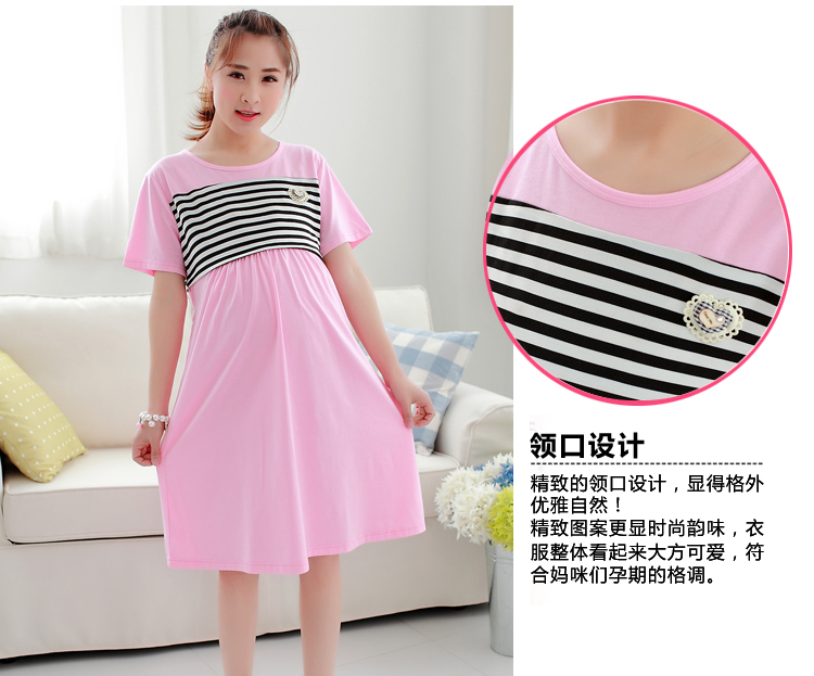 Mùa hè ngắn tay phù hợp với mặt trăng cộng với phân bón XL thai sản dress dress cotton cho con bú phù hợp với ăn nightdress 200 kg