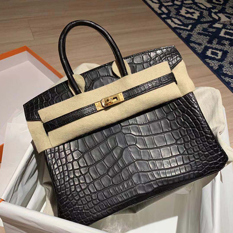 Crocodile Pattern Platinum Leather Women's Bag 2024 New European and American Fashion Cowhide Large Bag Versatile Handbag for Work