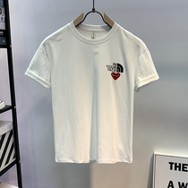 Round-collar short sleeve T-shirt for men and women with summer tide cards white undershirt LOGO loving embroidery loose trend clothes