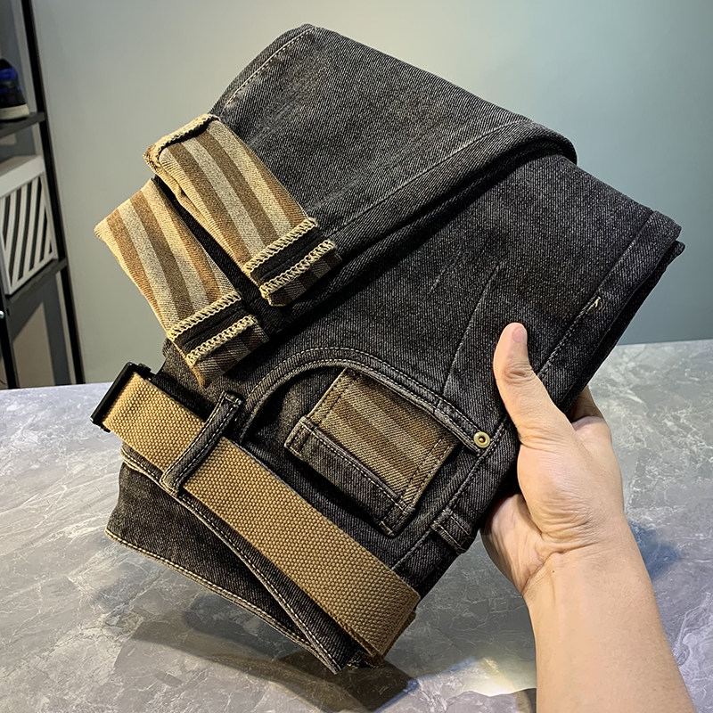 Gutian Zhiya micro-cross harem pants men's tide brand jeans men's autumn trousers Korean version trend slim cigarette pants