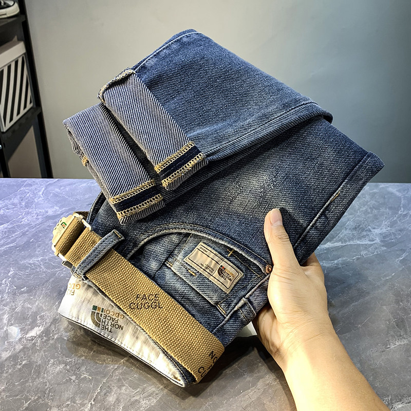 Micro harem jeans men's autumn 2022 new ins trend embroidery Korean version slim elastic narrow leg pants men