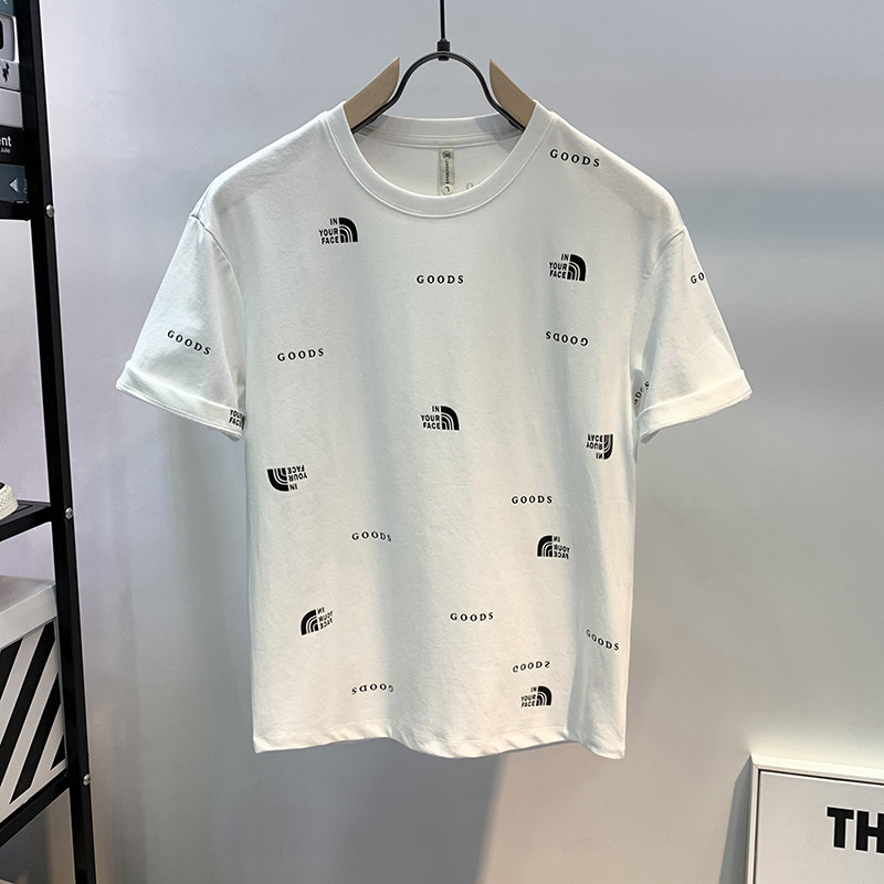 White classic short-sleeved T-shirt men's summer loose simple high street tide brand casual T-shirt all-match round neck inner wear