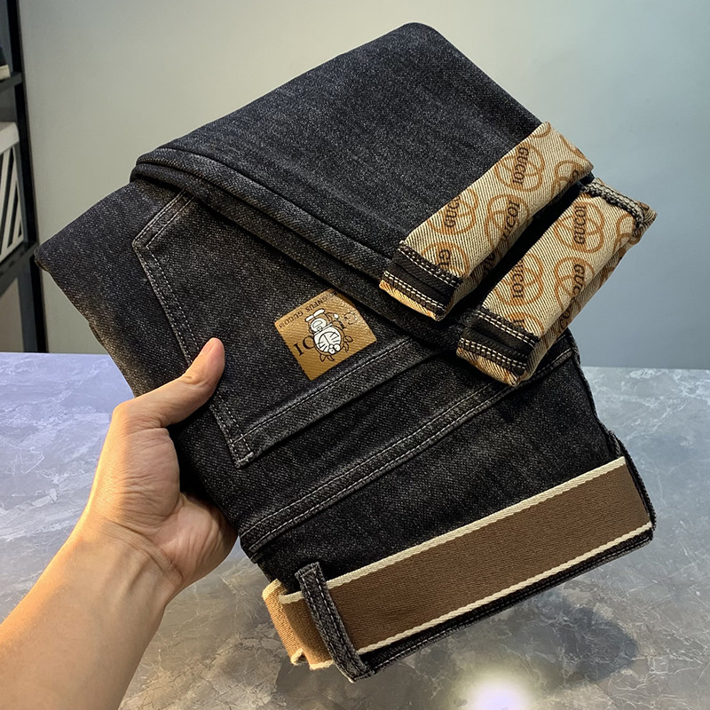 High-end printed jeans men's tide brand micro harem pants slim fit all-match 2022 autumn new tapered cigarette pants