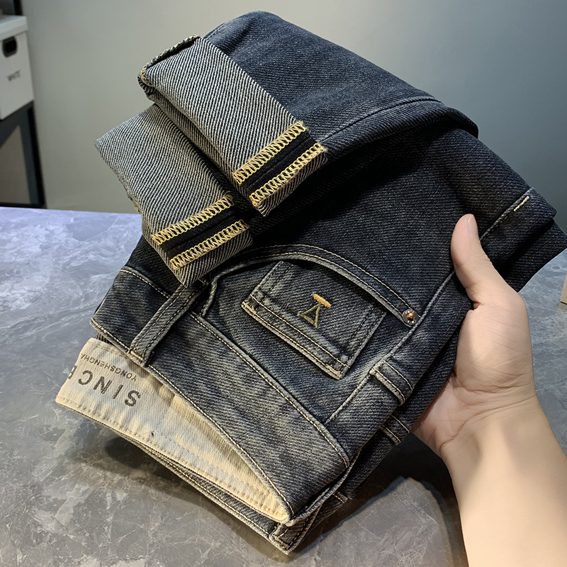 Twill Fabric Stretch Thin Jeans for Men, Spring and Summer Trendy Brand Slim Fit Tapered Casual Pants