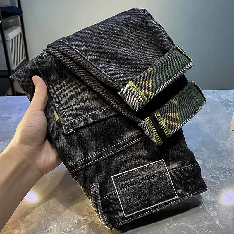 2022 autumn tide brand men's printed jeans Korean version trend micro harem small feet straight pants men's trousers